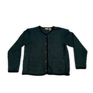 VTG LL BEAN Womens Teal Green Cardigan Button Up Small Regular